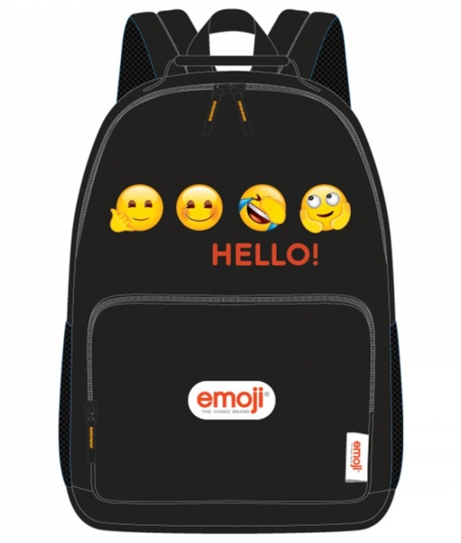 Ghiozdan școlar, negru, emoji clasic, HELLO