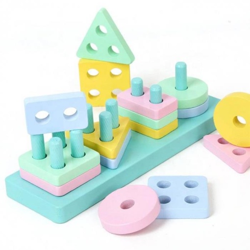 Joc de tip Montessori, sortator dreptunghi cu 4 forme geometrice pastel