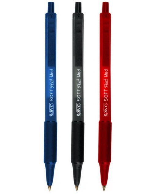 Pix cu bila Bic SoftClic, 1.0 mm, cu mecanism, corp semitransparent in culoarea scrisului, grip cauciucat