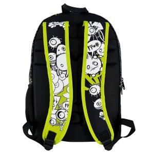 Ghiozdan Negru Verde Fermoar Mare Skateboard Cranii, My Way, 44x30x19 cm - Img 4