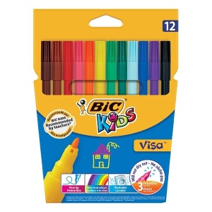Carioci colorate Bic Kids Visa, 12 culori, lavabile, blister carton