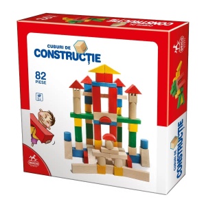 Cuburi de constructie colorate, din lemn, 82 piese
