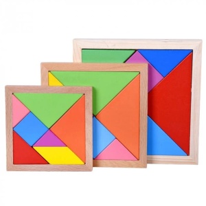 Joc Tangram, multicolor, din lemn, formă pătrată