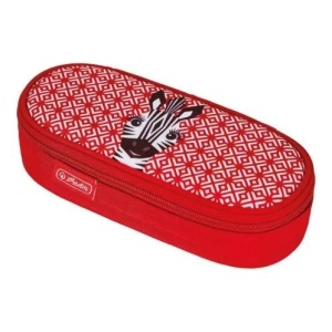 Penar etui oval, un compartiment, poliester, roșu, Herlitz Cute Animals Zebra