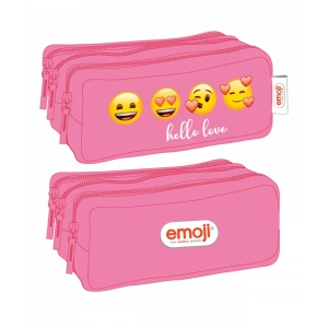 Penar etui dreptunghiular, 3 fermoare, roz, Emoji clasic