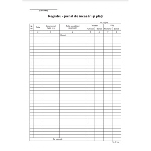 Registru Jurnal de Încasări și Plăți Tipizat A4, Format Portret, Simplu, 100 File