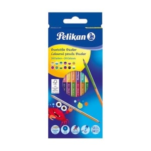 Set 12 Creioane Colorate Bicolore, 24 Culori, Lemn FSC, PELIKAN