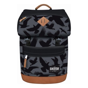 Ghiozdan St.Majewski St.Right Eagle, 1 compartiment, 2 buzunare, Gri cu Negru, 40x26x15 cm