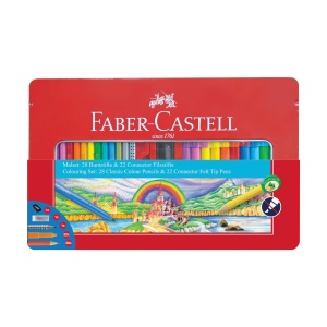 Set 53 Bucăți Carioci și Creioane Colorate, Cutie Metalică, Faber-Castell
