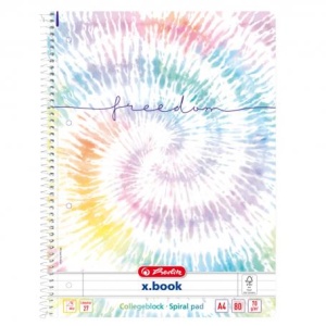 Caiet cu spirala A4 HERLITZ X.Book New Batik Freedom, 80 file, dictando, colturi rotunjite, 70g/mp
