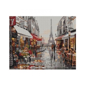 Set Pictura pe numere 40 x 50 cm, Paris dupa ploaie, panza, cadru de lemn, pensule, culori acrilice - Img 1