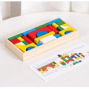 Cuburi de construcție mini din lemn, set 26 piese - Img 1