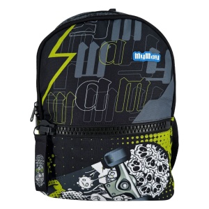 Ghiozdan Negru Verde Fermoar Mare Skateboard Cranii, My Way, 44x30x19 cm - Img 1