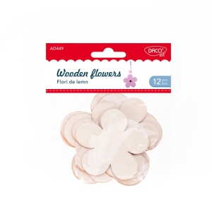 Set 12 Flori din Lemn pentru Craft, 7.5 cm și 10 cm, DACOART