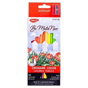 Creioane colorate, 12 bicolor, BI META NEO, DACO