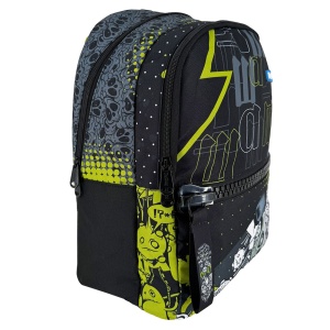 Ghiozdan Negru Verde Fermoar Mare Skateboard Cranii, My Way, 44x30x19 cm - Img 2