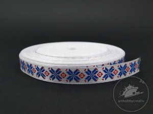 Panglica decor cu motive traditionale, albastru, 1cm / aprox. 21m