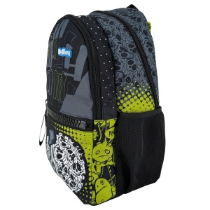 Ghiozdan Negru Verde Fermoar Mare Skateboard Cranii, My Way, 44x30x19 cm - Img 3