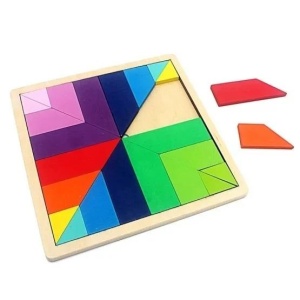 Joc din lemn, Tangram, curcubeu, formă pătrată