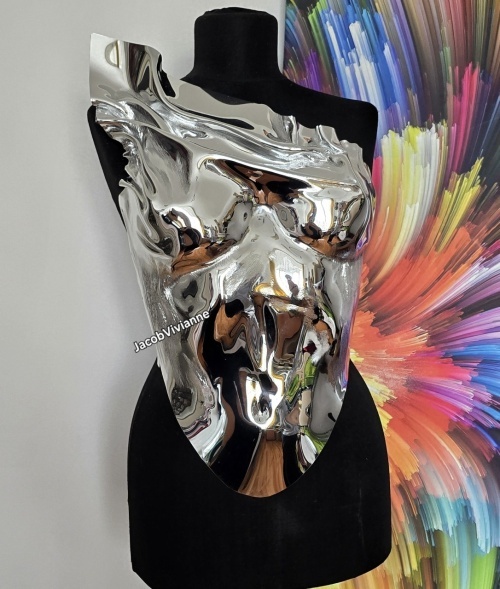 Corset Cyber Nelly - Corset argintiu plastic tip oglinda