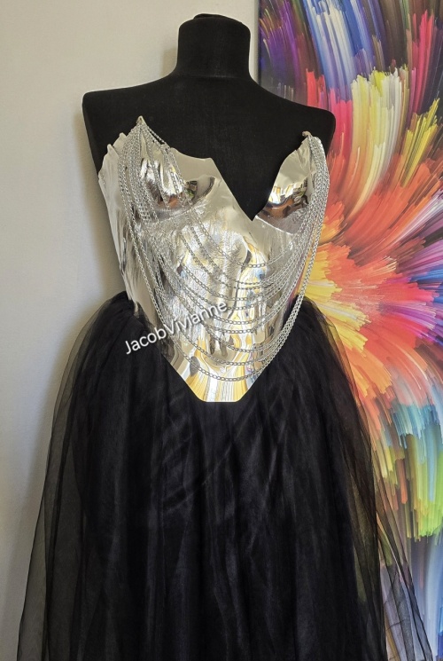 Corset Cyber Takh - Corset argintiu plastic tip oglinda cu lant