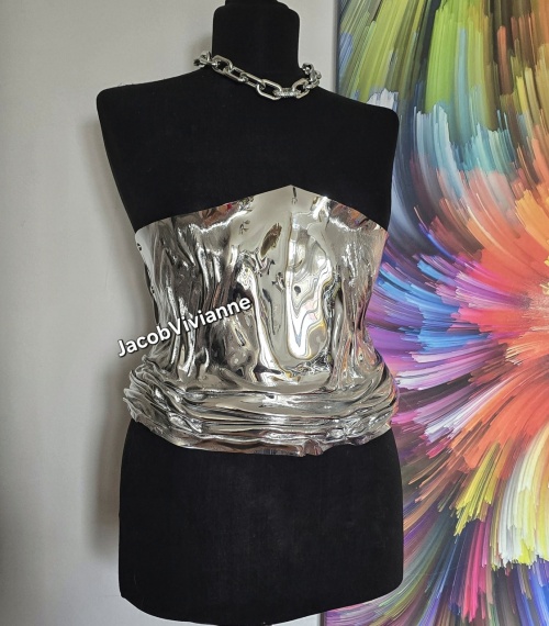 Corset Cyber - Corset scurt argintiu oglinda