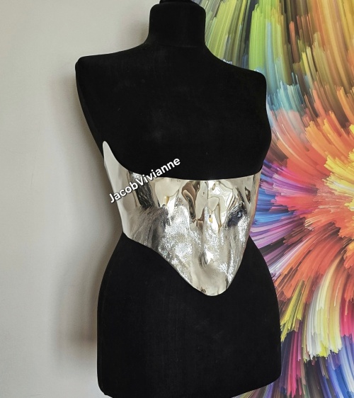 Corset Cyber - Corset scurt argintiu oglinda