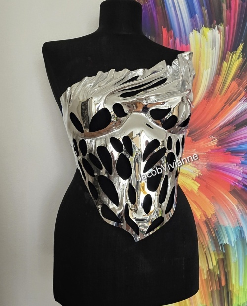 Corset Cyber - Corset argintiu plastic tip oglinda decupat