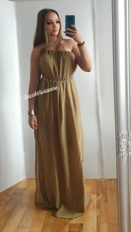 Rochie kaki din IN pe un umar vaporoasa de vara
