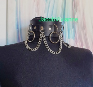 Choker lat cu lant piele naturala - Img 3