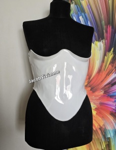 Corset Cyber Epys - Corset plastic alb cu perle la baza bustului