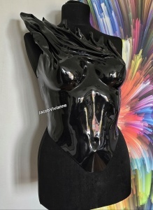 Corset Cyber Sigrid - Corset plastic negru lucios oglinda
