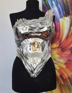 Corset Cyber Yhoana - Corset argintiu oglinda - bust voluminos/implanturi - Img 1