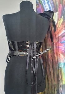 Corset negru metalizat lucios cu tulle - Corset Cyber Ambber - Img 7