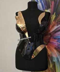 Corset plastic negru cu detalii aurii- bust voluminos - Img 4