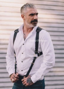 Ham cu bretele carabina piele naturala barbati elegant
