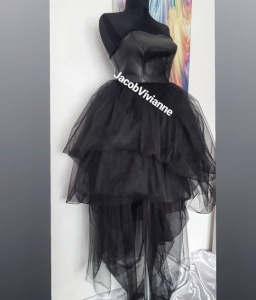 Rochie cu tulle piele naturala - Img 1