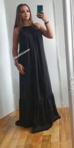 Rochie Neagra, cu spatele decupat - imitatie matase naturala vaporoasa de vara - Img 2