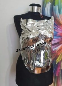 Corset Cyber Akary - Corset argintiu cromat plastic - Img 3