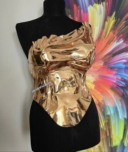 Corset Cyber Carty - Corset auriu plastic oglinda - bust voluminos/implanturi - Img 1