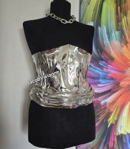 Corset Cyber - Corset scurt argintiu oglinda - Img 1