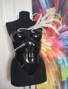 Corset Cyber Petrrak - Corset plastic negru cu margele si pene - Img 3