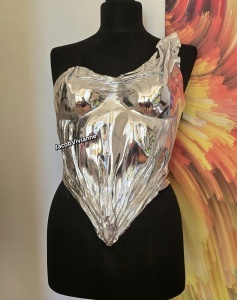 Corset Cyber Takhy - Corset argintiu plastic tip oglinda - Img 2