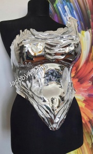 Corset Cyber Yhoana - Corset argintiu oglinda - bust voluminos/implanturi - Img 2