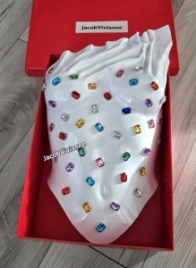 Corset plastic alb cu cristale colorate - Img 5