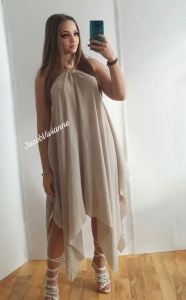 Rochie bej din IN asimetrica - Img 1