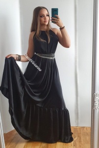 Rochie Neagra, cu spatele decupat - imitatie matase naturala vaporoasa de vara - Img 3