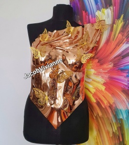 Corset Cyber Butterfly 3D - Corset auriu fluturi plastic tip oglinda - Img 1