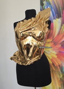 Corset Cyber Yola- Corset plastic auriu oglinda metalizat