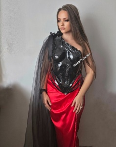 Corset negru metalizat lucios cu tulle - Corset Cyber Ambber - Img 3